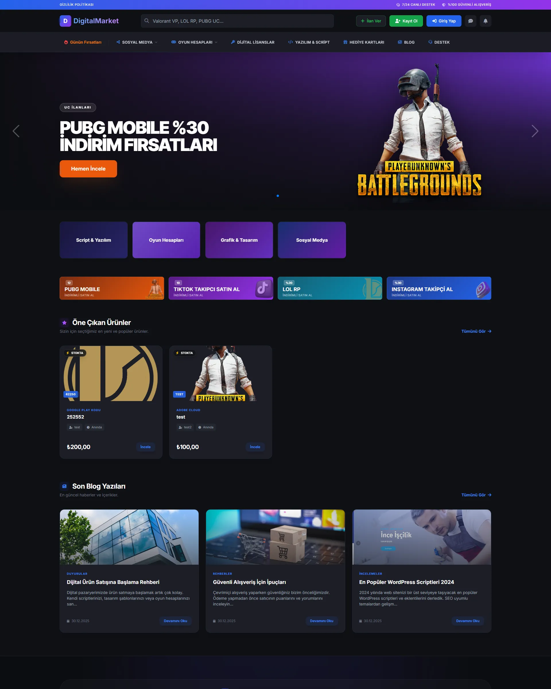 Epin & Dijital Pazaryeri Scripti